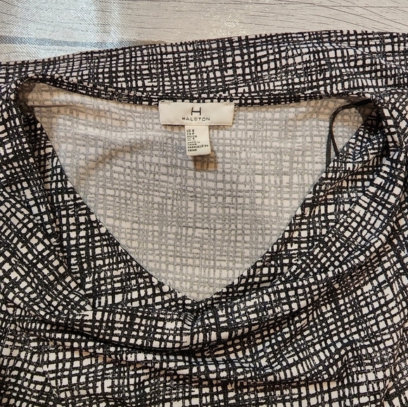 Nwt H by Halston Black and White Weave Print Layered V-Neck Blouse Size Small - Picture 7 of 9